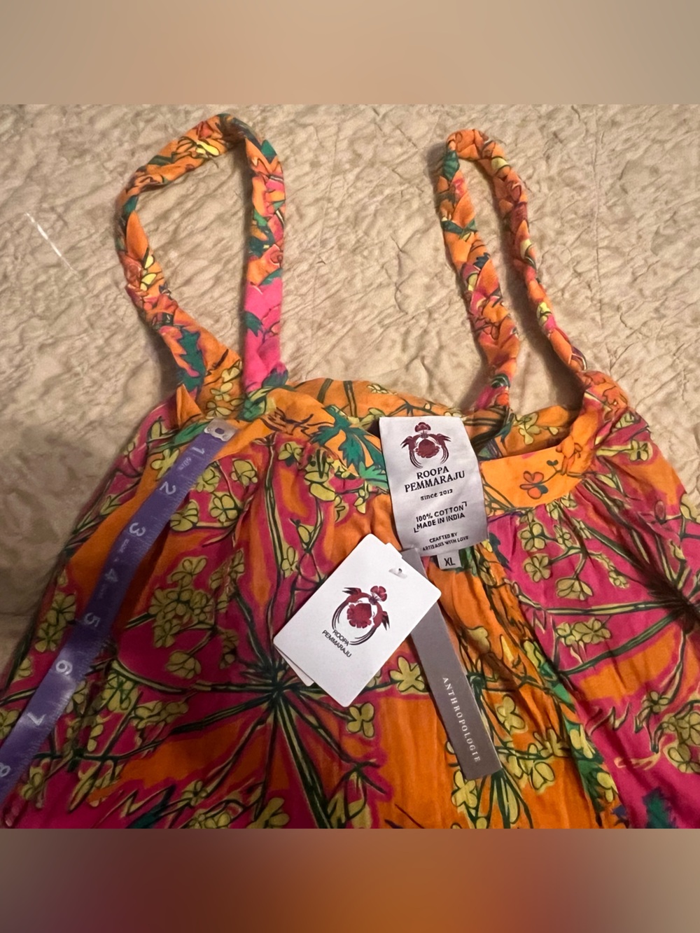 Anthropologie Roopa Pemmaraju Floral Summer Dress in Orange, Pink and Green